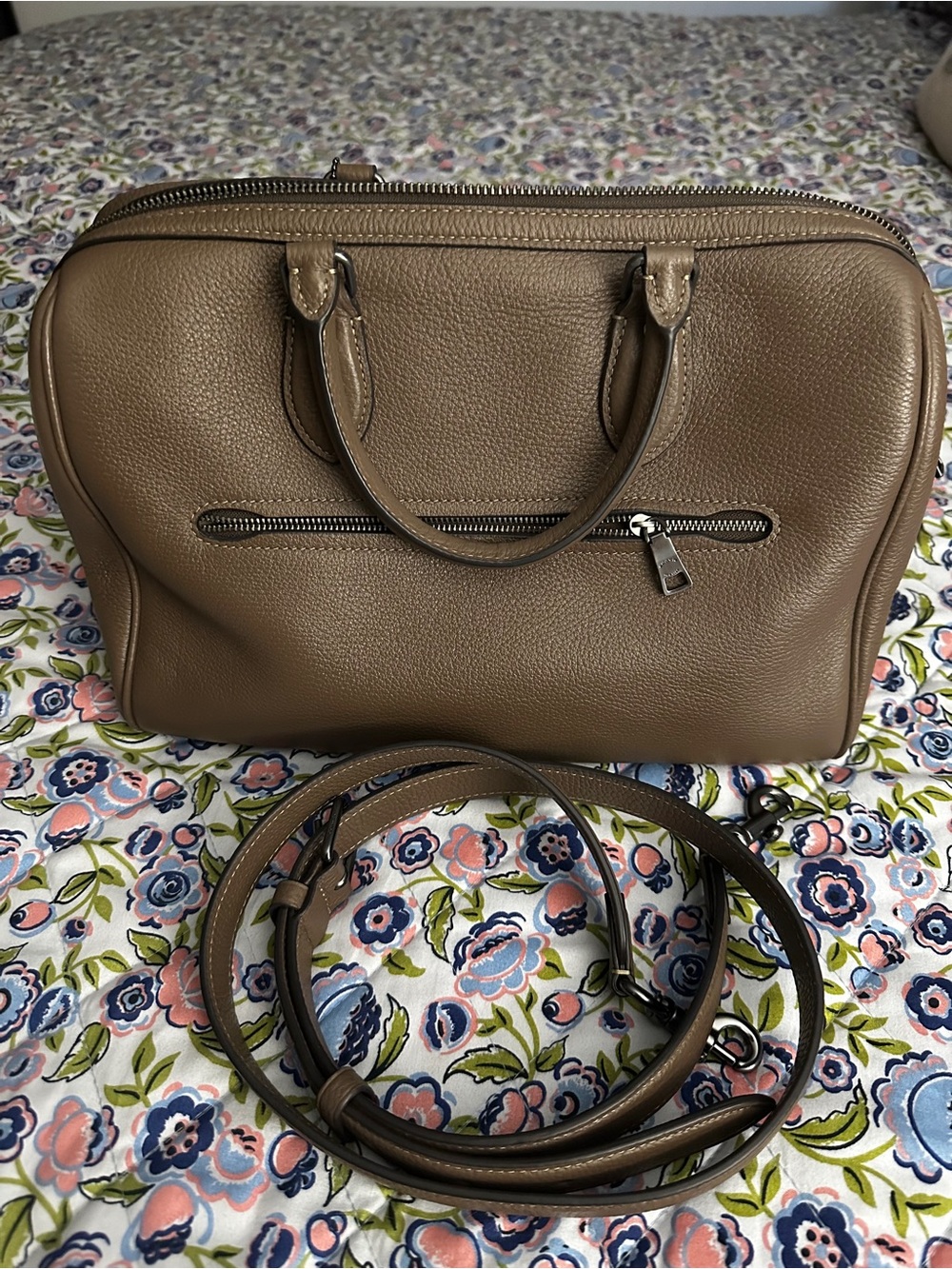 COACH Large Rowan Dark Stone Pebbled Leather handbag with gunmetal hardware - Picture 2 of 6